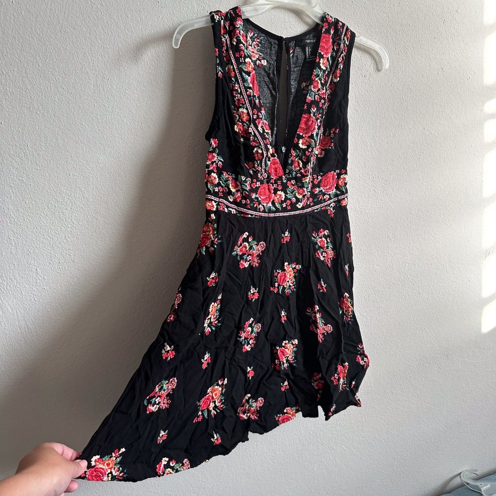 Fit and Flare Deep V Floral Mini Dress